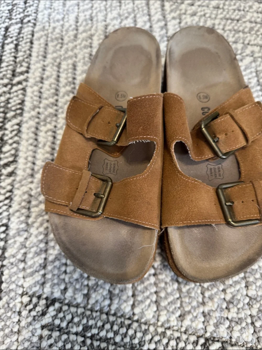 Women’s Suede Platform Slide Sandals in Brown with Buckle Straps